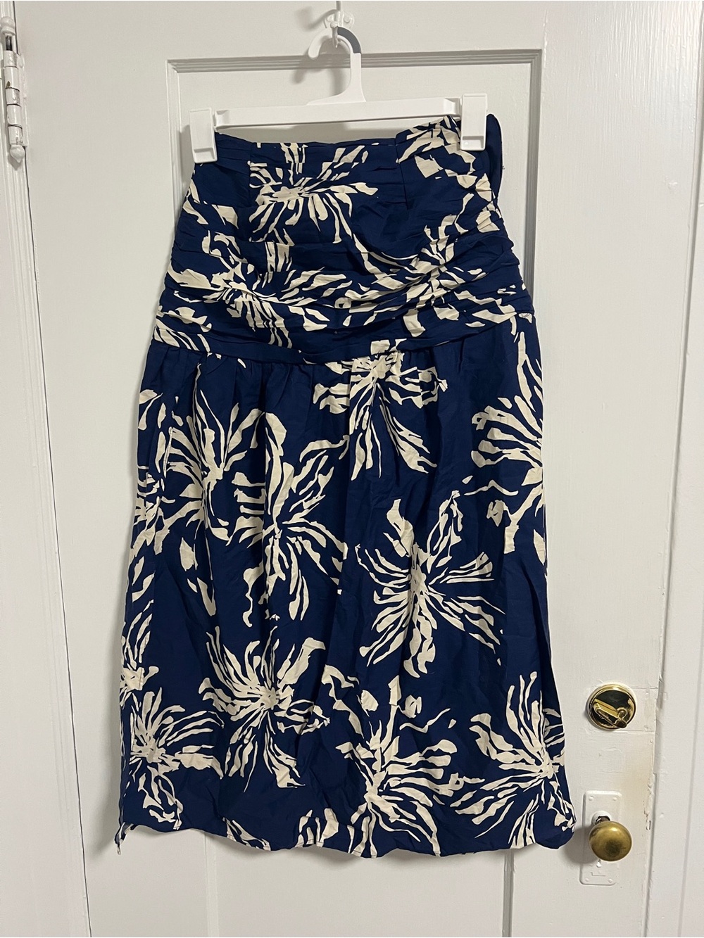Zara Navy Floral Midi Skirt